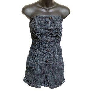 Retro Boom Boom Dark Wash Denim Side Zip‎ Halter Romper